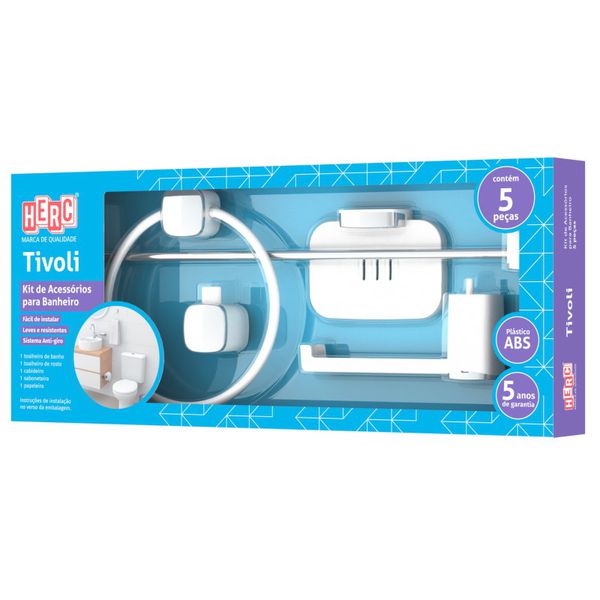 Kit Acessórios Para Banheiro 5 PeÇas Tivoli Branco/cromado 5041 Herc