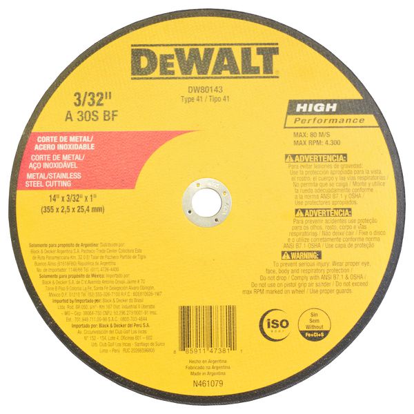 Disco de Corte 14"x2,5mmx1" dewalt