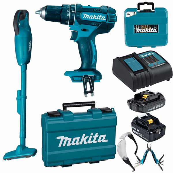 Combo Parafusadeira 18V DHP482SY + Aspirador Bateria 18V DCL180Z + Acessórios Makita