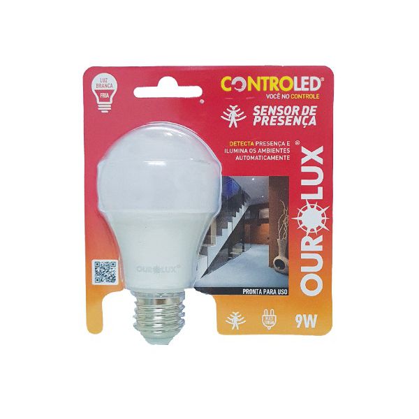 Lampada Led Controled Sensor de Presença 9W 6500K Ourolux 20510
