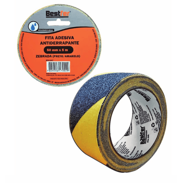 Fita Adesiva Antiderrapante Zebrada Amarela e Preta 50mm x 5m BFH1607