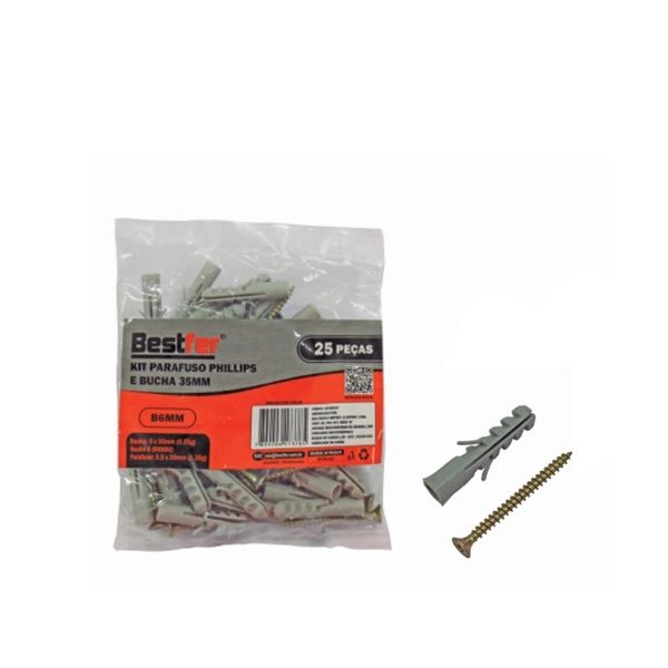 Parafuso com Bucha S-6 Pacote 25 Peças BFH0923