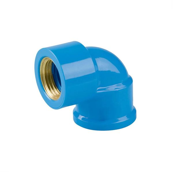 Joelho Pvc Azul 90º Graus LR Soldável Com Rosca Latão 25 x 1/2 Plastubos