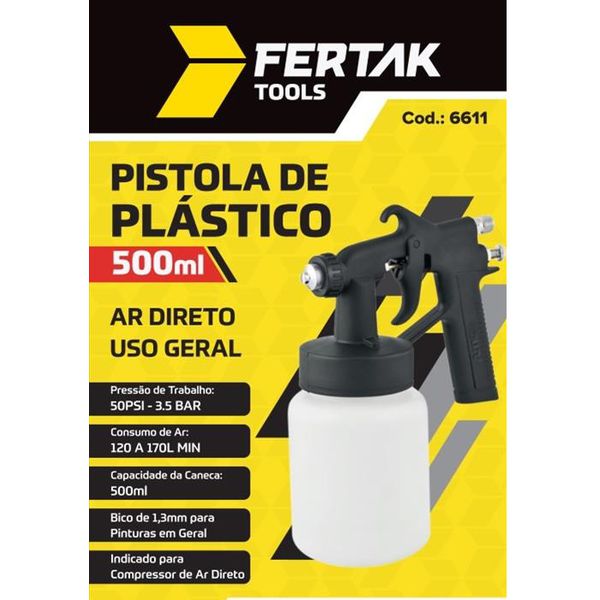 Pistola de Plástica para Pintura 500ml Ar Direto Fertak 6611