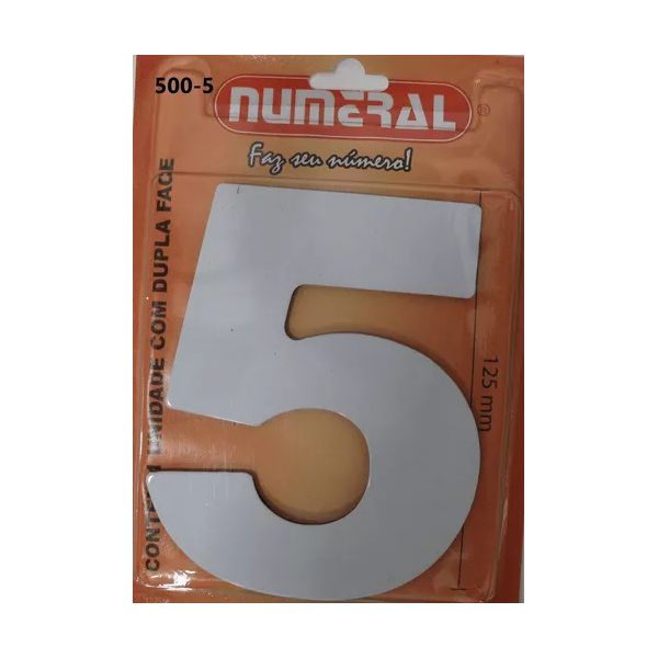Número Residencial n°5 Branco 125mm com Adesivo ACM