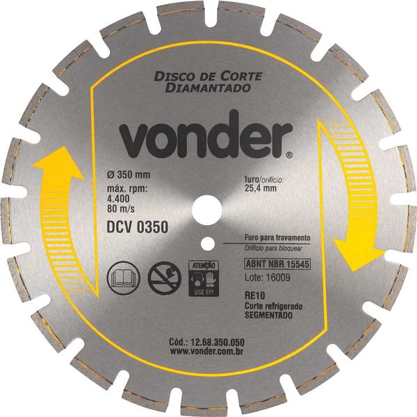 Disco Diamantado 350mm Asfalto Concreto 1268350050 Vonder
