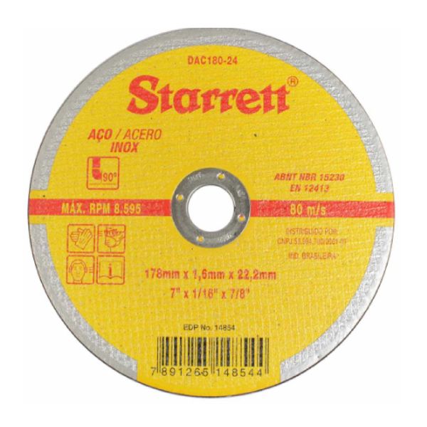 Disco de Corte 9" x 1,9mm x 7/8" Aço Inox Starrett DAC230-24