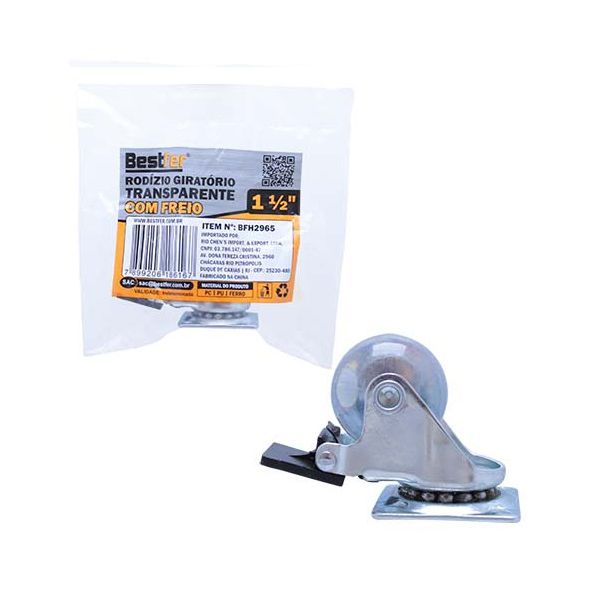 Rodízio Gel Giratório 35mm com Placa e Freio BFH2965