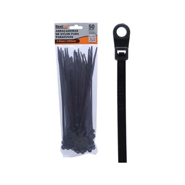 Abraçadeira de Nylon 4,8 x 200mm Preta para Parafuso Bestfer BFH2990 50 Peças