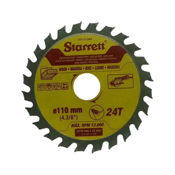 Disco de Serra Circular 4.3/8" 110mm com 24 Dentes CCS110-24 Starrett
