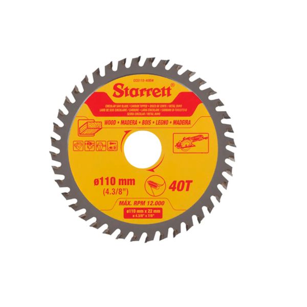 Disco de Serra Circular 4.3/8" 110mm com 40 Dentes CCS110-40 Starrett