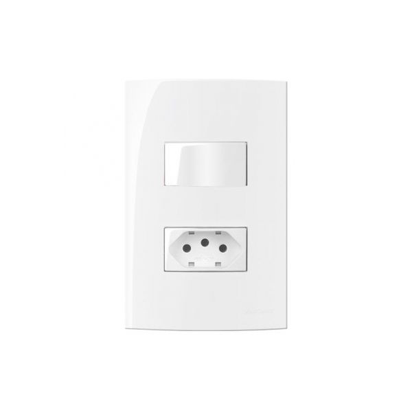 Conjunto 1 Tomada 10A 2P+T + Interruptor Simples Linha Sleek Margirius 