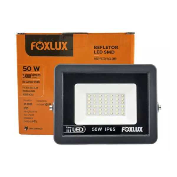 Refletor Led 50W 6500K Preto Foxlux Bivolt 38.22