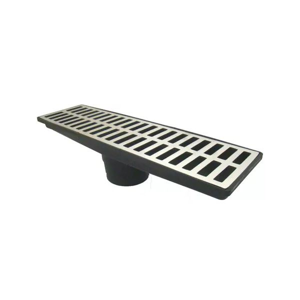 Grelha Ralo Pluvial Linear com Coletor 15x50cm Aluminio Saída para Baixo