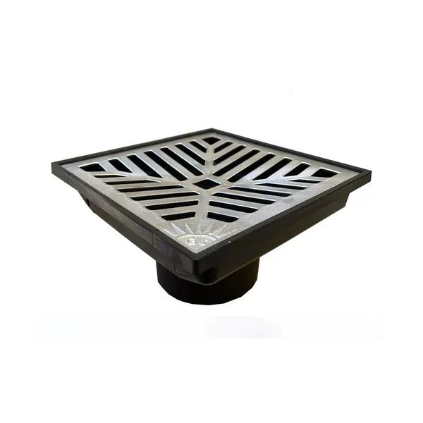 Grelha Ralo Pluvial Côncavo com Coletor 20x20cm Aluminio Saída para Baixo