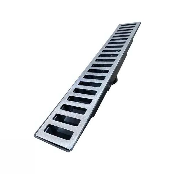 Grelha Ralo Pluvial Linear com Coletor 8x50cm Aluminio Saída para Baixo