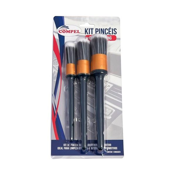 Kit Pincel Detailing 3 Peças Limpeza e Detalhamento Automotivo Compel 1.9201