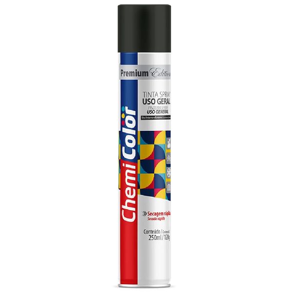 Tinta Spray Preto Fosco Uso Geral 250ml Chemicolor