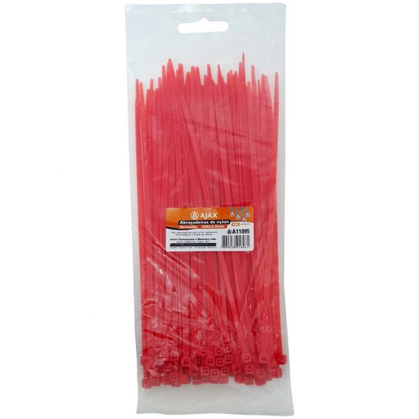Abraçadeira Nylon 3,5 x 200mm Vermelha 100 Peças Ajax A11095