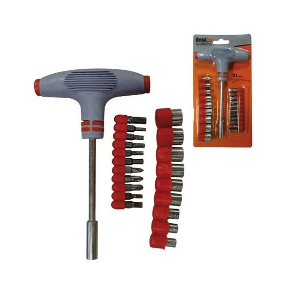 Jogo de Chave Tipo T Bits e Soquetes com 21 peças Bestfer BFH1280