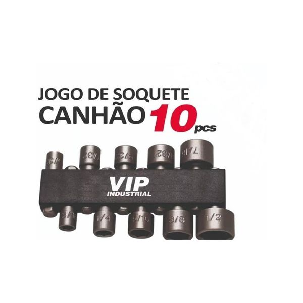 Jogo de Soquetes Canhão 5/32 a 1/2 pol com 10 Peças 901731 Vip 
