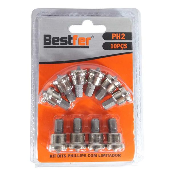 Jogo Kit Bits Phillips PH2 x 25mm com Limitador 10 peças BFH2324