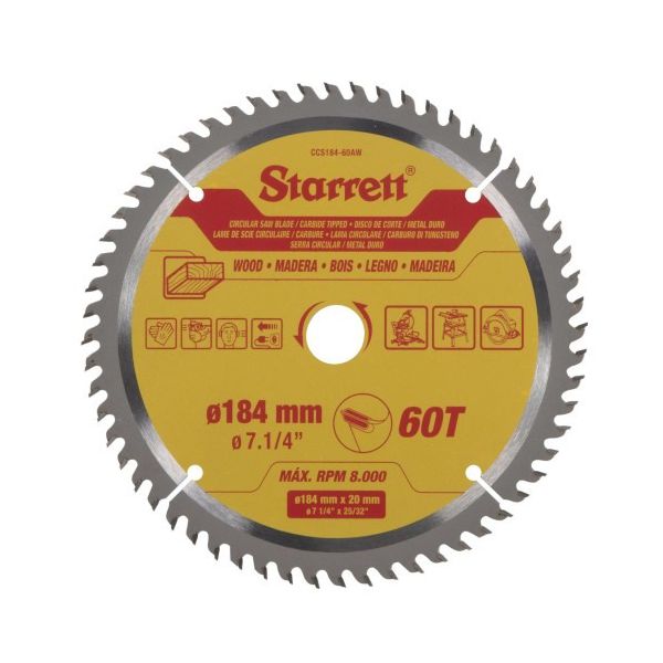 Disco de Serra Circular 7.1/4 pol com 60 Dentes CCS184-60AW Starrett