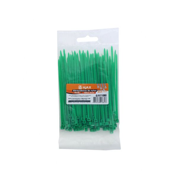 Abraçadeira de Nylon 2,5 x 100mm Verde 100 Peças Ajax A11080