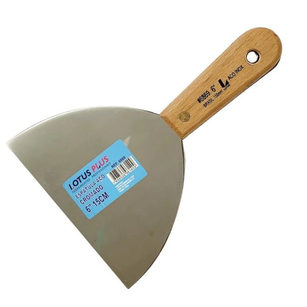 Espátula Inox Cromada 6 pol com Cabo de Madeira Lotus 6869