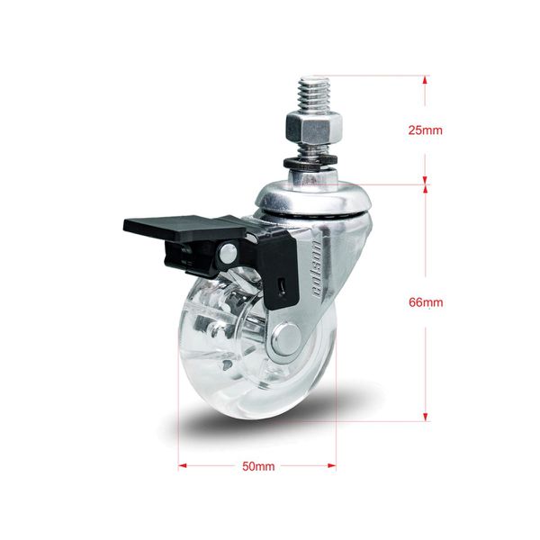 Rodízio Gel Giratório 50mm Com Rosca 3/8 pol e Freio Capacidade 40kg Colson