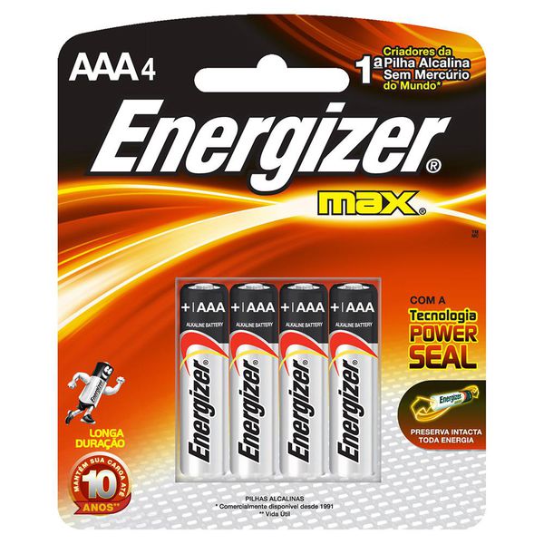 Pilha Palito AAA Alcalina Com 4 Peças Energizer 