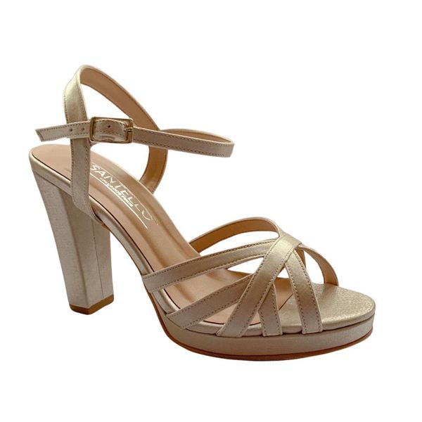 SANDÁLIA DE FESTA TIRAS FINAS E SALTO GROSSO PRATA VELHO