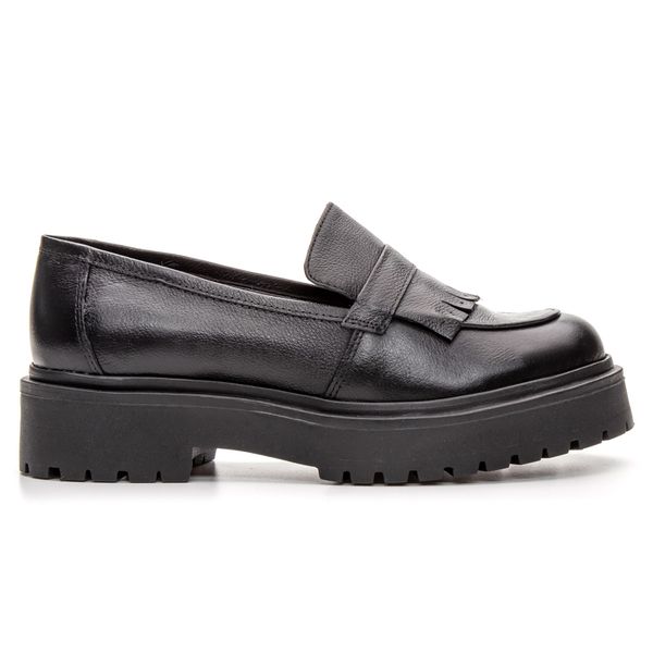 Mocassim Feminino Tratorado Aproprie Fringe Moderno Estiloso Confortável Preto