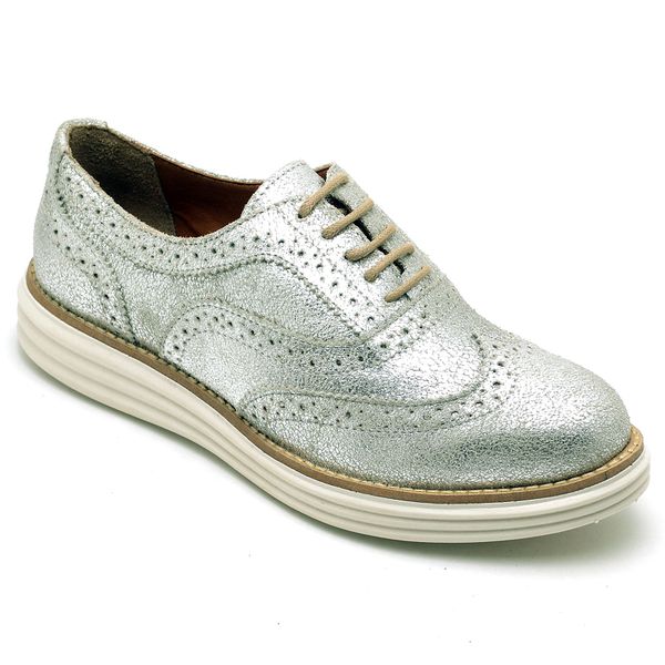 Sapato Oxford Feminino Camurça Prata