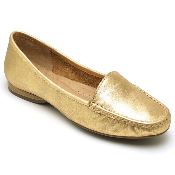 Mocassim Feminino Couro Word Ouro