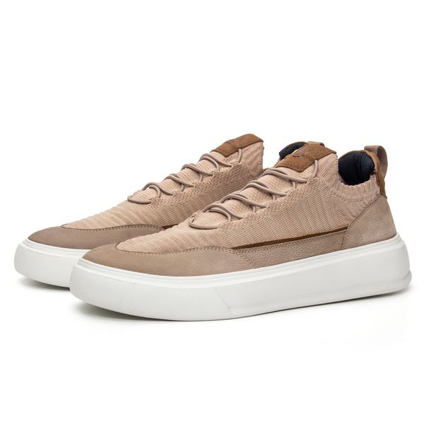 Tênis Knit Martim com Couro Areia
