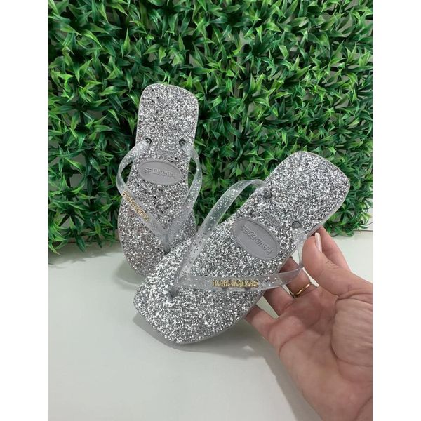 Chinelo hav glitter prata 