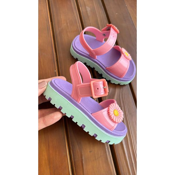 Sandália flor baby rosa/lilás