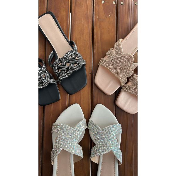 Rasteira Branca Strass