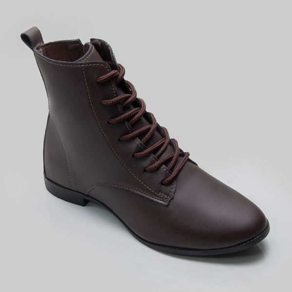 Bota Rasteira Veneza01 em preto, branco e café com zíper e cadarço.