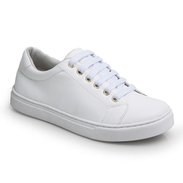 Tênis feminino em PU com ilhós dourado