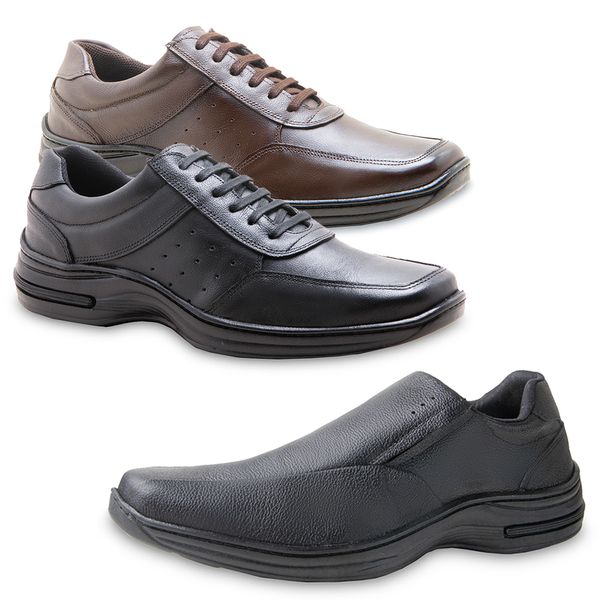 Kit 2 Pares Sapato Couro Conforto Z03: Durabilidade e estilo com sapatos masculinos em couro bovino de alta qualidade.