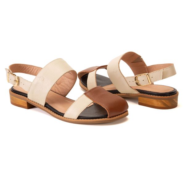 Sandália Rasteira - Chocolate e Off White - KEMET