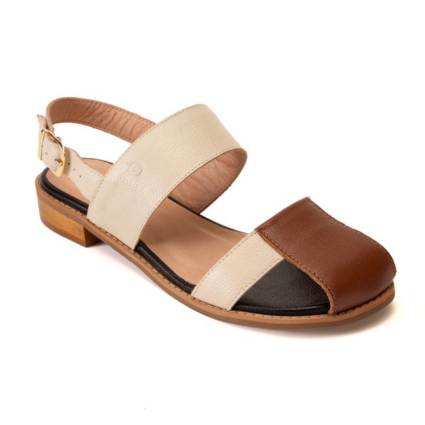 Sandália Rasteira - Chocolate e Off White - KEMET