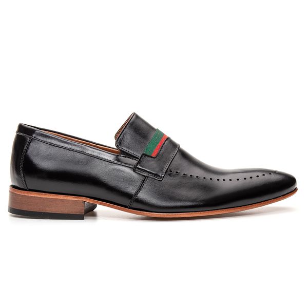 Sapato Social Loafer com Gravata Premium em Couro Preto