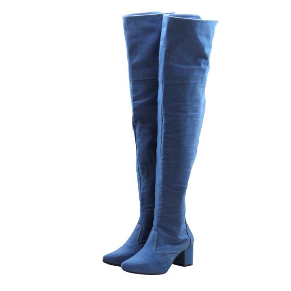 Bota Over The Knee Lirom Cano Super Longo Jeans Lançamento