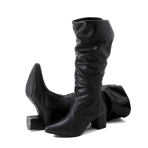 Botas Femininas Cano Enrugado Lirom Cano Alto Napa Preta