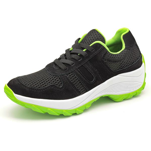 Tenis Feminino Lirom Casual Caminhadas Leve Confortável Preto/Verde