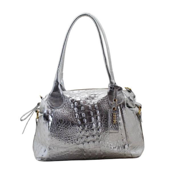 Bolsas Femininas Lirom Em Couro Legítimo Croco Prata Sofisticada e Luxuosa