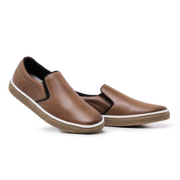 T nis Casual Masculino Slip On Couro Marrom